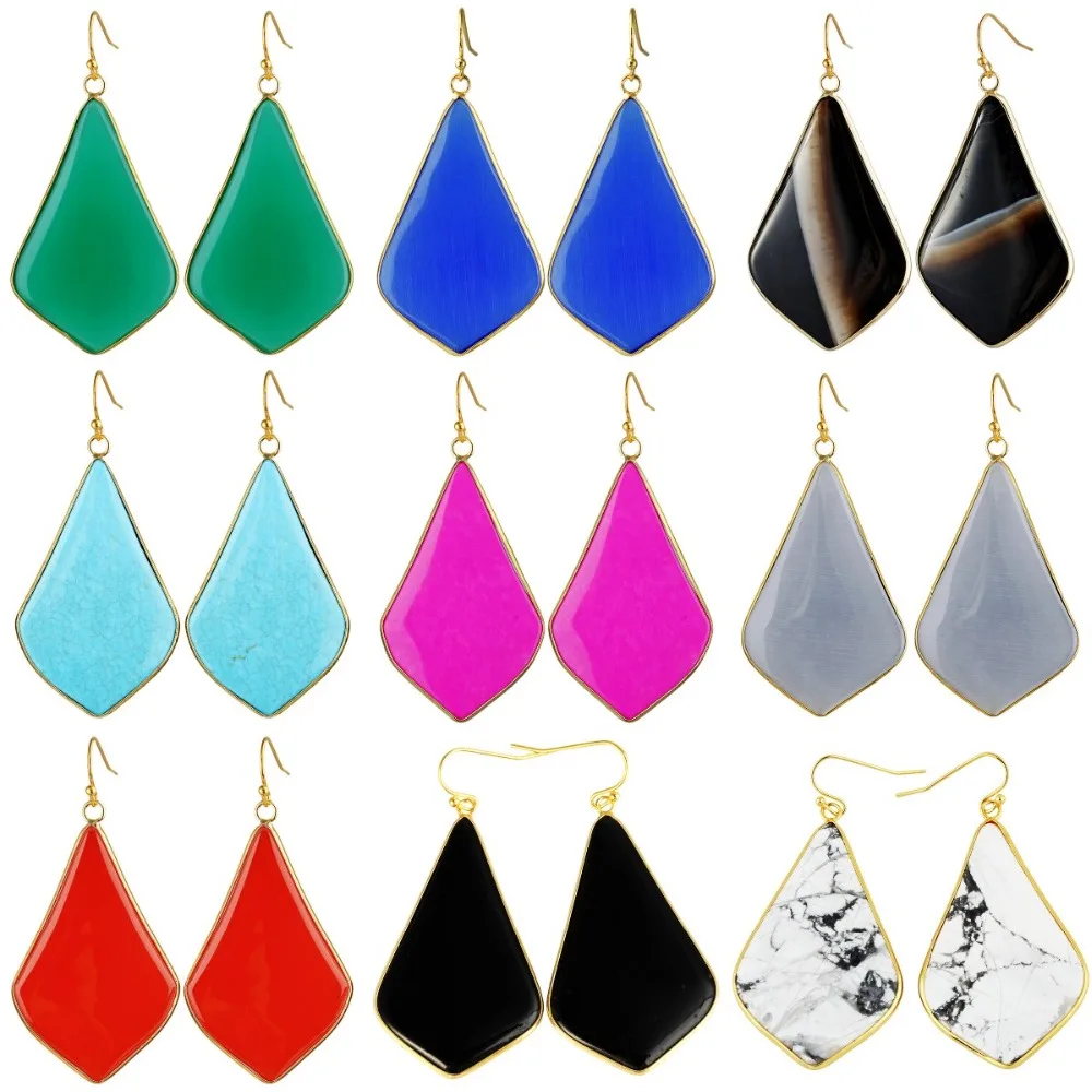 

TUMBEELLUWA Rhombus Crystal Stone Dangle Drop Hook Earrings Colorful Glass Elegant Women Jewelry