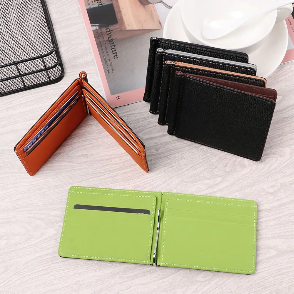 Fashion PU Leather Sollid Thin Wallet ID Card Holder Short Skin Purses Men Wallet Bifold Money Clip 2