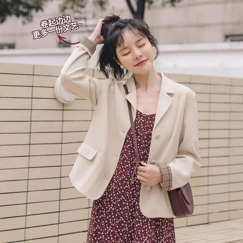 

Small Suit Jacket Coat Female 2023 Spring and Autumn New Korean Long Sleeve Solid Versatile Short Fashionable Suit Jacket Top