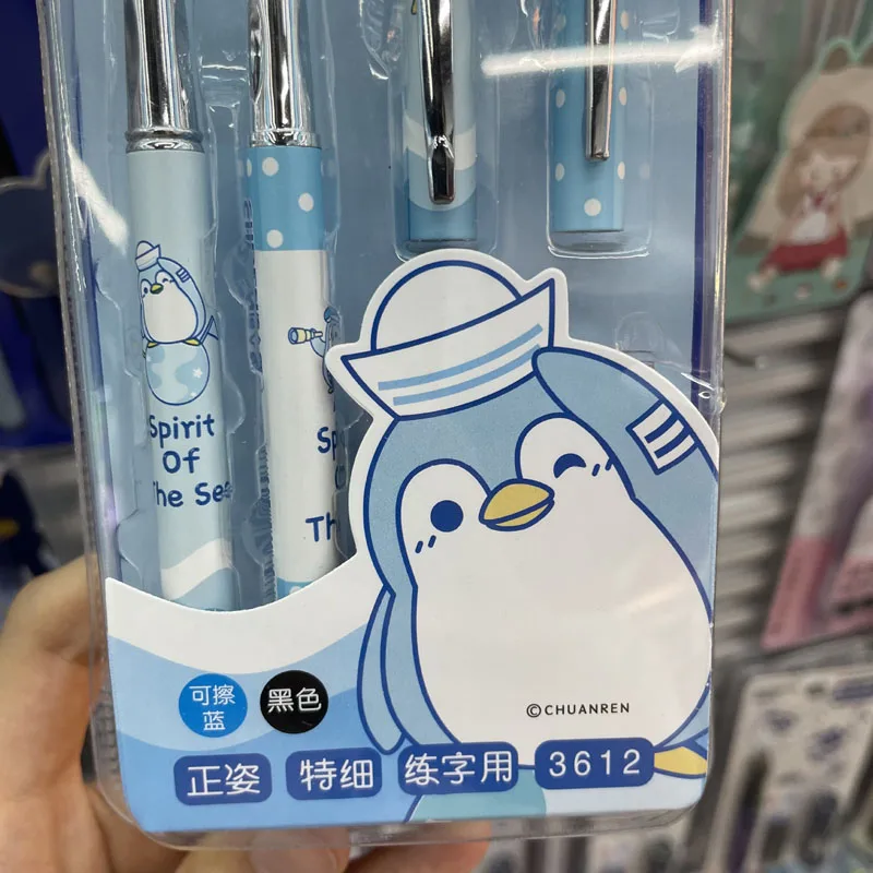 Kawaii Hohe Qualität Metall pinguin 6 In 1 Löschbaren Brunnen Pen-Set Schule Büro Schriftlich Liefert Student Schreibwaren Geschenk EF nib