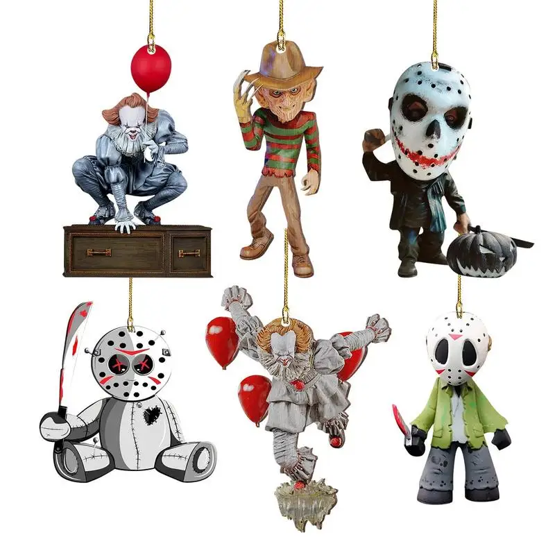 

Funny Halloween Horror Movie Charm Acrylic Pendant Car Rear View Mirror Hanging Ornaments Bag Pendant Car Interior Accessories