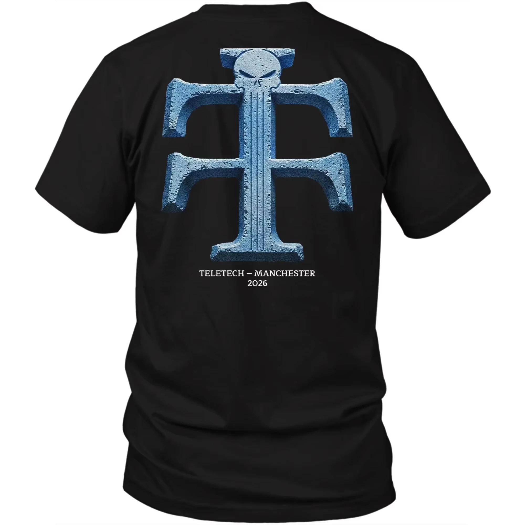 Teletech Manchester 2026 T-Shirt mit Rückenaufdruck Techno Rave Elektronische Musik Oversized Baumwoll-Grafik-T-Shirt für Männer und Frauen