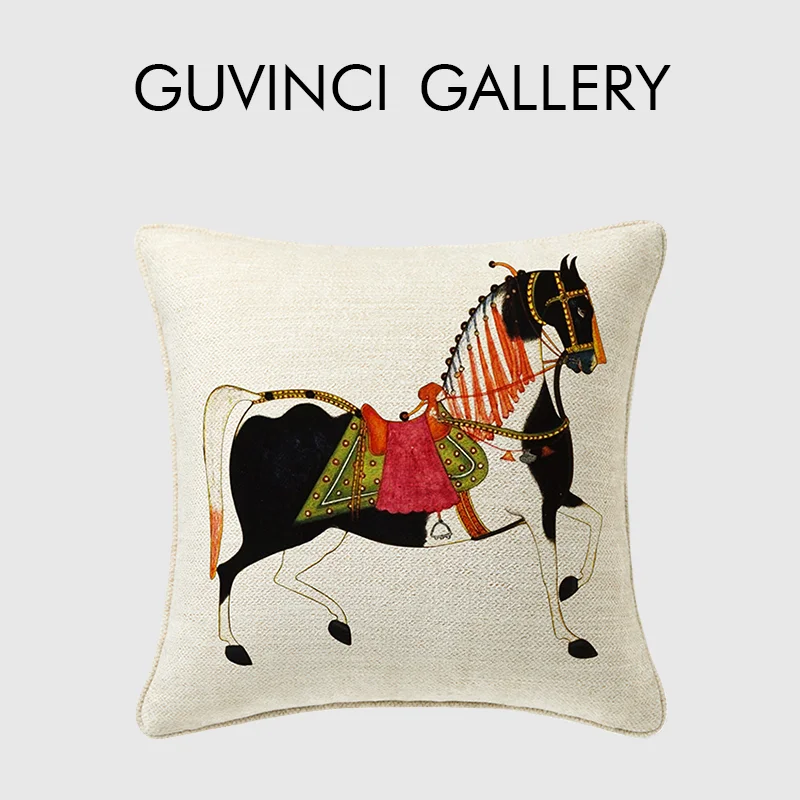 

GUVINCI Magnificent Horse Decorative Cushion Cover H Style Inspired Throw Pillowcase Luxury Coussin 45x45cm For Living Room Sofa