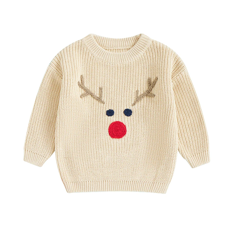 Maglione Natalizio Per Bambini Maglione Natalizio Per Bambina Con Renna E Fiocco Di Neve, In Acrilico Morbido - Tinte Unite E Fantasia Maglione Natale Bambina