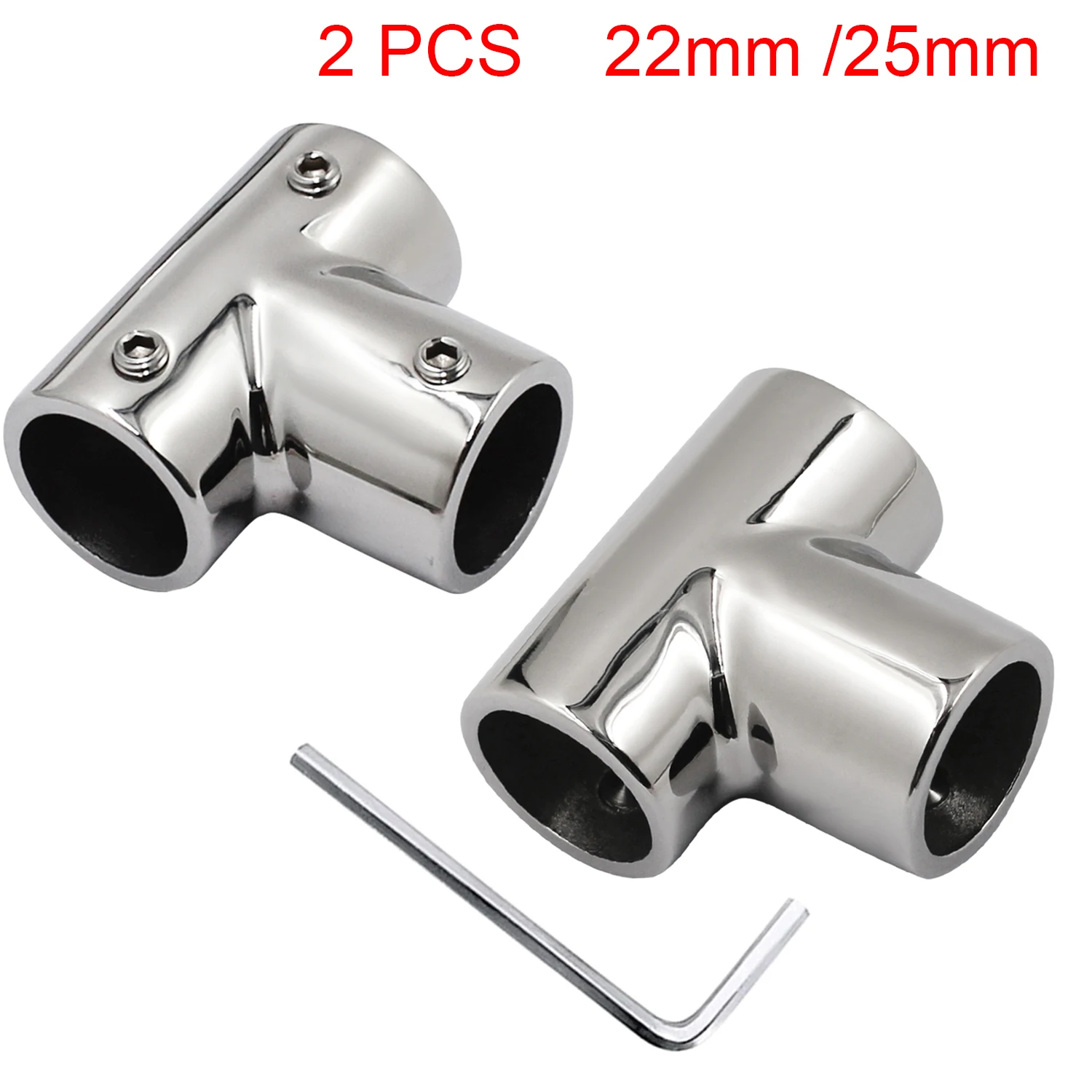 2 Pcs Stainless Steel 316 Marine Boat 3 Way Handrail Fitting 90° Deck Hand Rail Tee Joint Connector for 22mm/25mm Tube/Pipe bykski azieru g1 4 compress connector fitting joint for 3 8 9 5x12 7mm 10x13mm flexible tube au ft3 tn