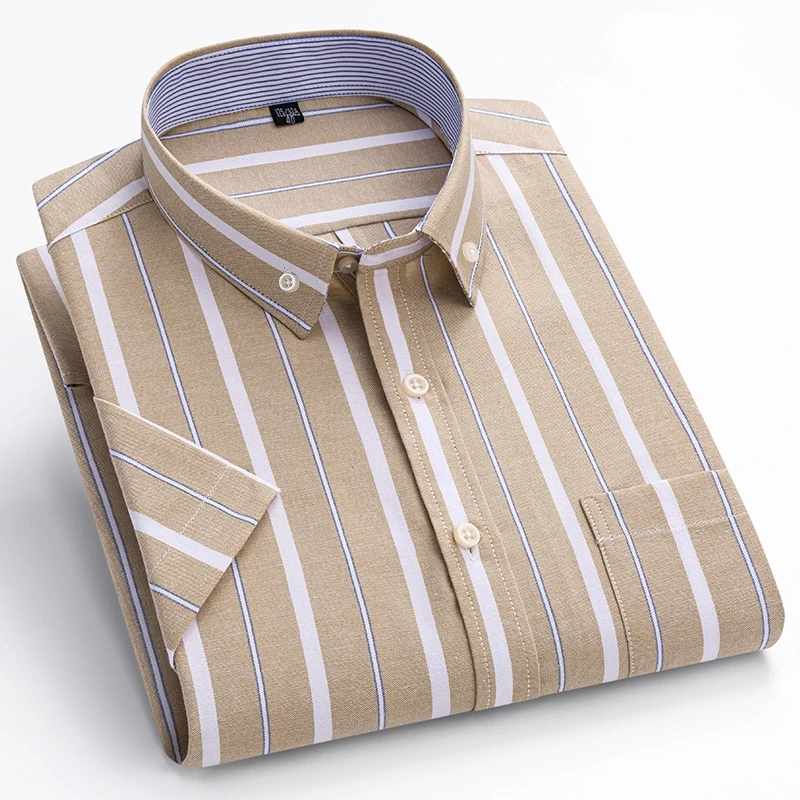 100% Cotton Oxford Men's Shirt Short Sleeve New High Quality Business Casual Fashion Men's Plus Size Shirt Formal S-7XL 4