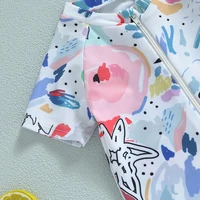 Baby Girls Boys Rash Guard Swimsuit Playsuits Rompers Watercolour Print Zipper Short Sleeve Sun Protection Bathing Suit 5