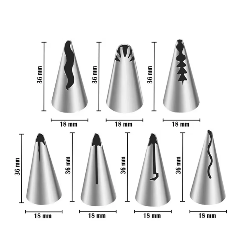 Stainless Steel Cake Nozzle Tube Head DIY Pastry Puff Skirt Icing Piping Nozzles Cake Decorating Supplies Baking Set Tools 7PCS cake decorating tip set,cake icing nozzles,baking nozzle set,cake decorating nozzle set,baking supplies