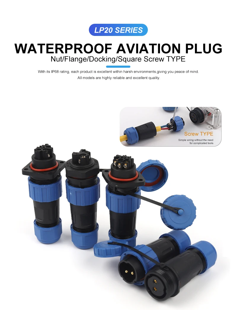 LP/SP20 Mutter/Flansch/Docking/Quadrat IP68 Wasserdicht Luftfahrt Stecker Schraube Crimp Steckdose Männlich Weiblich lötfrei 2-7 Pin – Detail 1