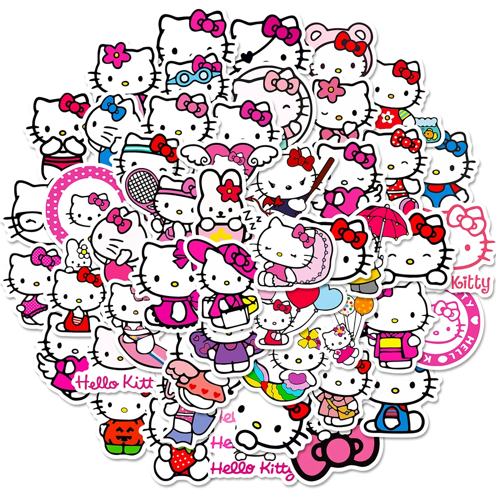 

10/30/50pcs Kawaii Sanrio Hello Kitty Stickers Aesthetic Kids Toy Cute Sanrio Cartoon Decals DIY Scrapbook Guitar Anime Sticker