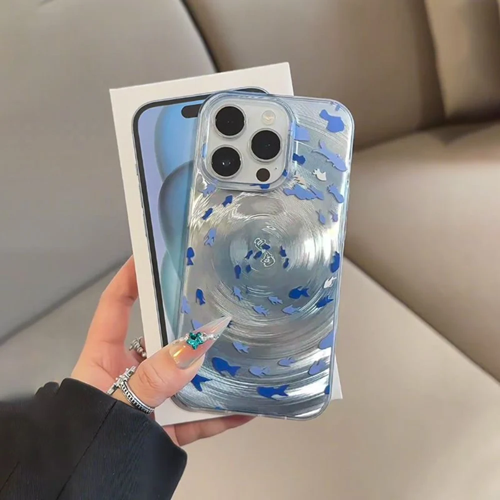 Silicone Laser Vortex Phone Case For iPhone 15 16 17 Pro Max 14 11 13 12 13promax 15promax Shockproof Fish Soft Funda Cover 5