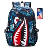 Backpack Elementary Bookbag Travel Rucksack Cartoon Shark Print Primary School Student Satchel Backpack Mochila Infantil 1