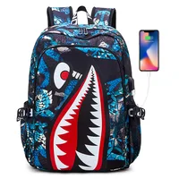 Backpack Elementary Bookbag Travel Rucksack Cartoon Shark Print Primary School Student Satchel Backpack Mochila Infantil 1