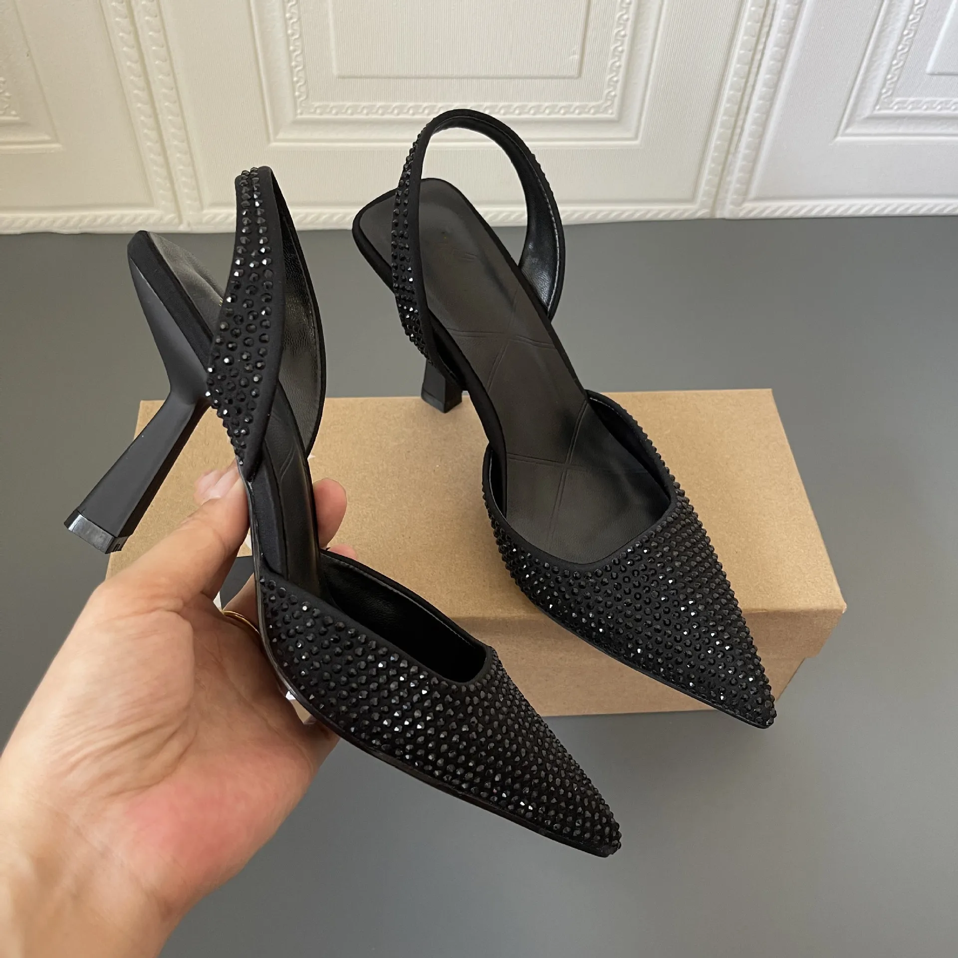 ZRACK 2022 New Women Black Rhinestone Party Pump Elegant Shimmery Slingback  Heeled Shoes Lady Spring Gold Sexy Thin Heel Sandals - AliExpress
