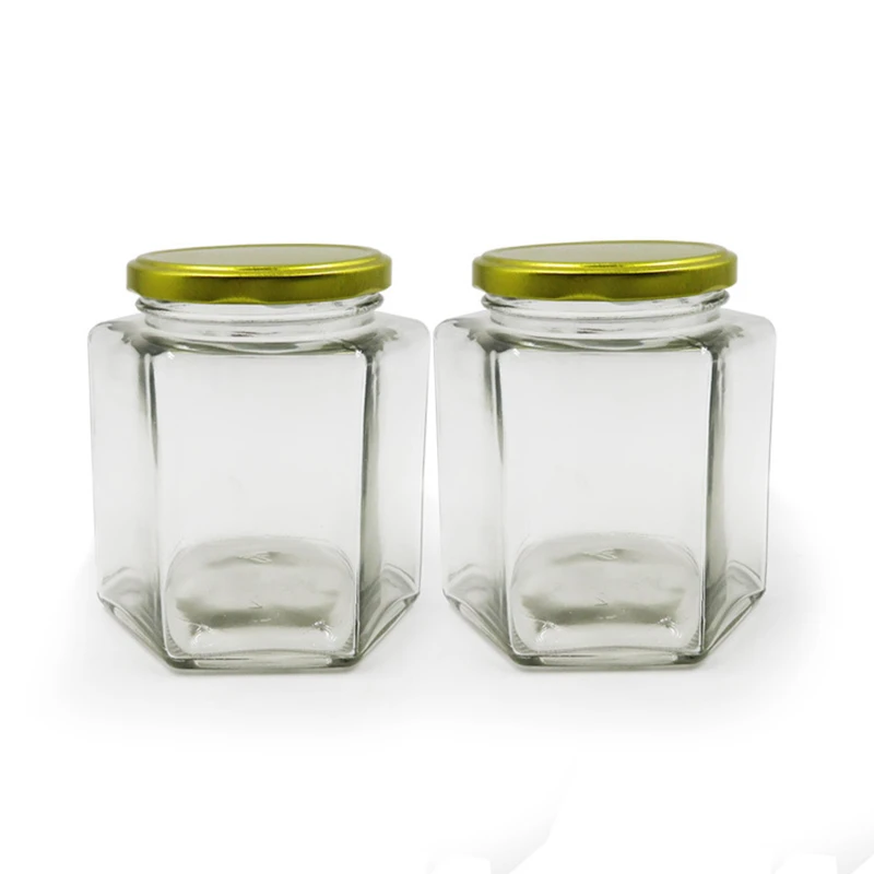 

500ml, 16oz, 6 Units Hexagonal Glass Honey Jars with Gold Covers, Sealed Glass Bottle, Wedding, Birthday Party, Return Gifts