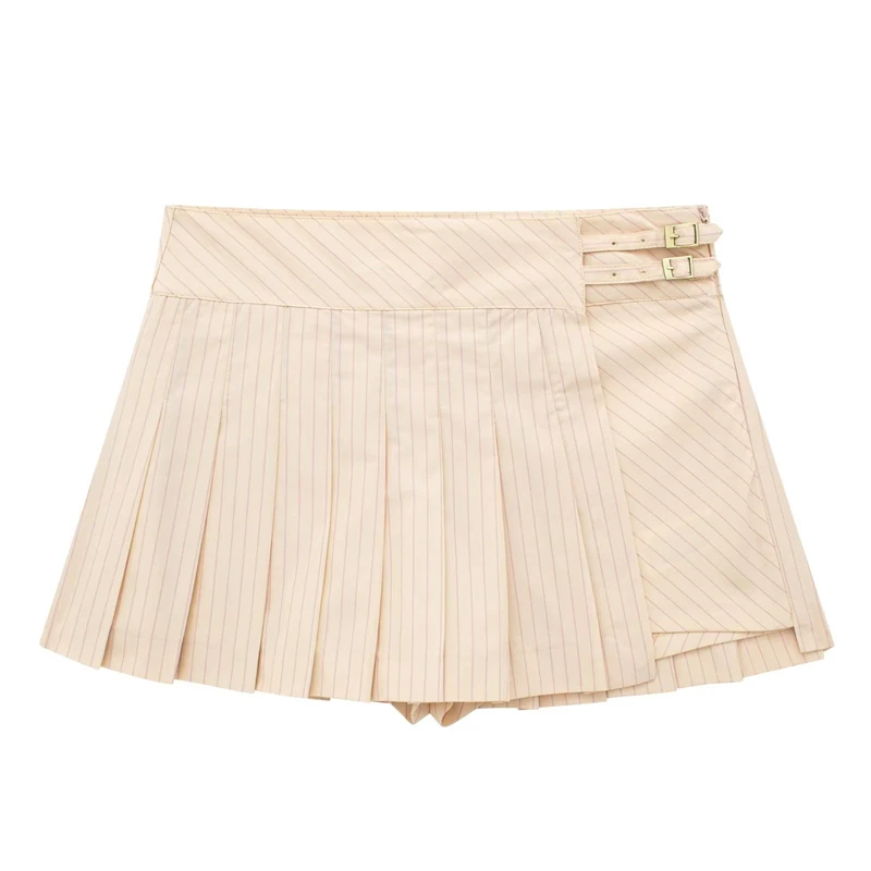 

2023 Summer New Temperament High Waist Striped Pleated All-Match Culottes Fashion Casual Sweet Slim Shorts