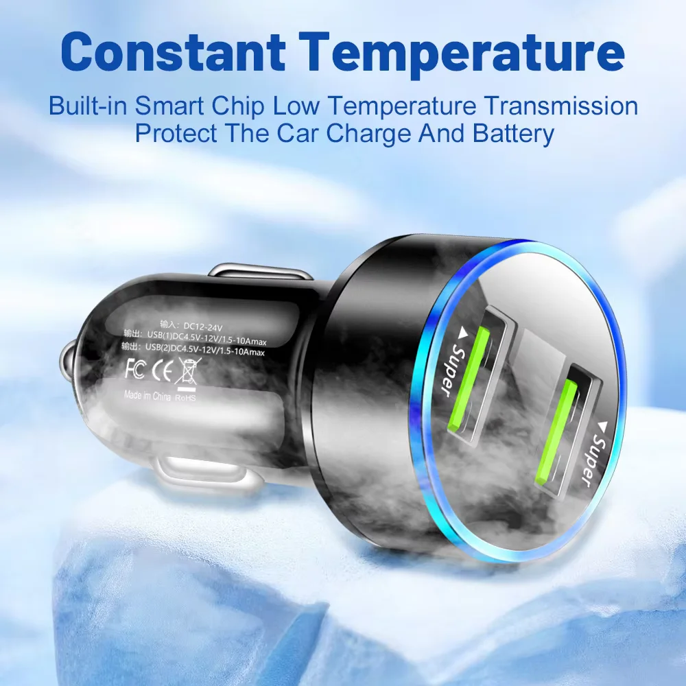Car Charger Dual USB Ports 240W 120W Super Fast Charging Digital Display Quick Charging Adapter for IPhone Samsung Xiaomi