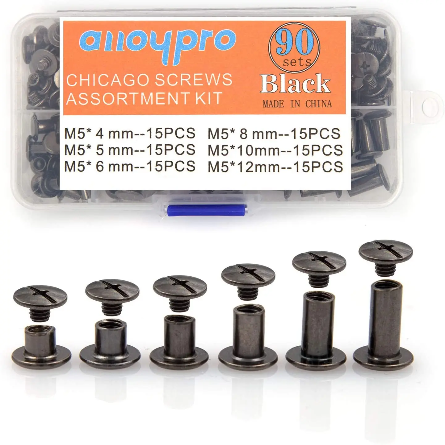M5 X 4, 5, 6, 8, 10, 12 Bronze 6 Sizes of Round Flat Head Leather Rivets Metal Screw Studs for DIY Leather Craft and Bookbinding 90 Sets Chicago Screws Assorted Kit 