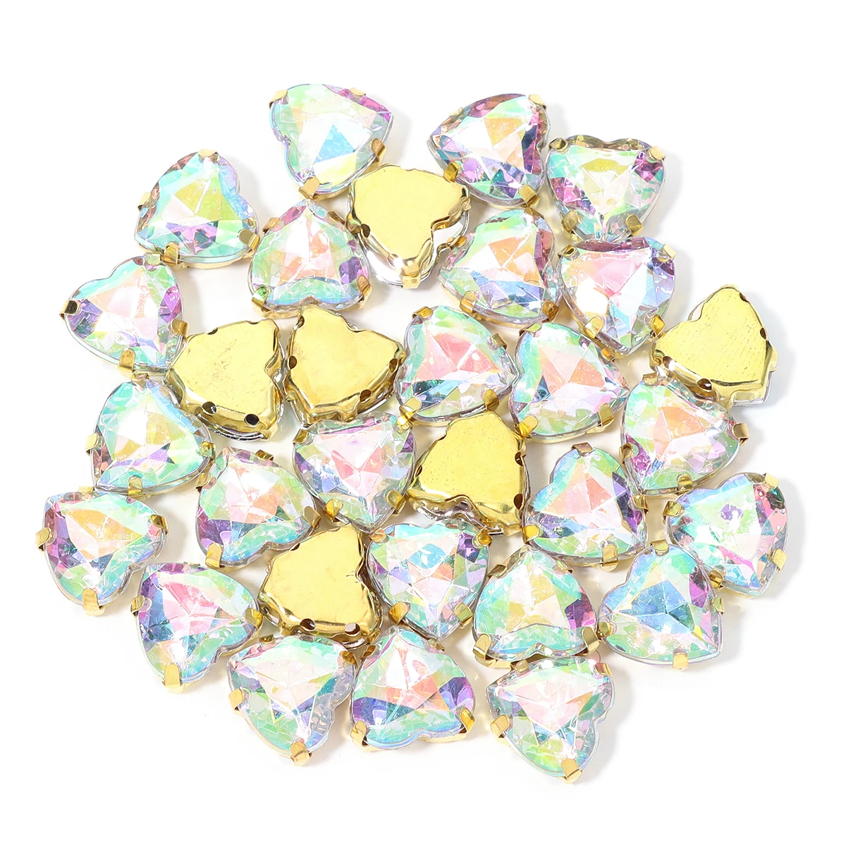 30 stücke Herz Strass Klaue Bohrer Edelstahl Gold Basis Acryl Strass Für DIY Kleidung Dekoration Halskette Zubehör – Detail 20