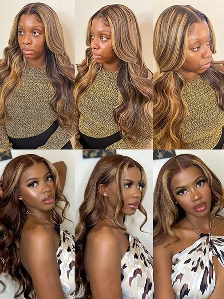 Body Wave Highlight Ombre 13x4 Lace Frontal Wigs Brazilian 4/27 Blonde Brown Human Hair 13x6 Lace Front Wig For Women Preplucked