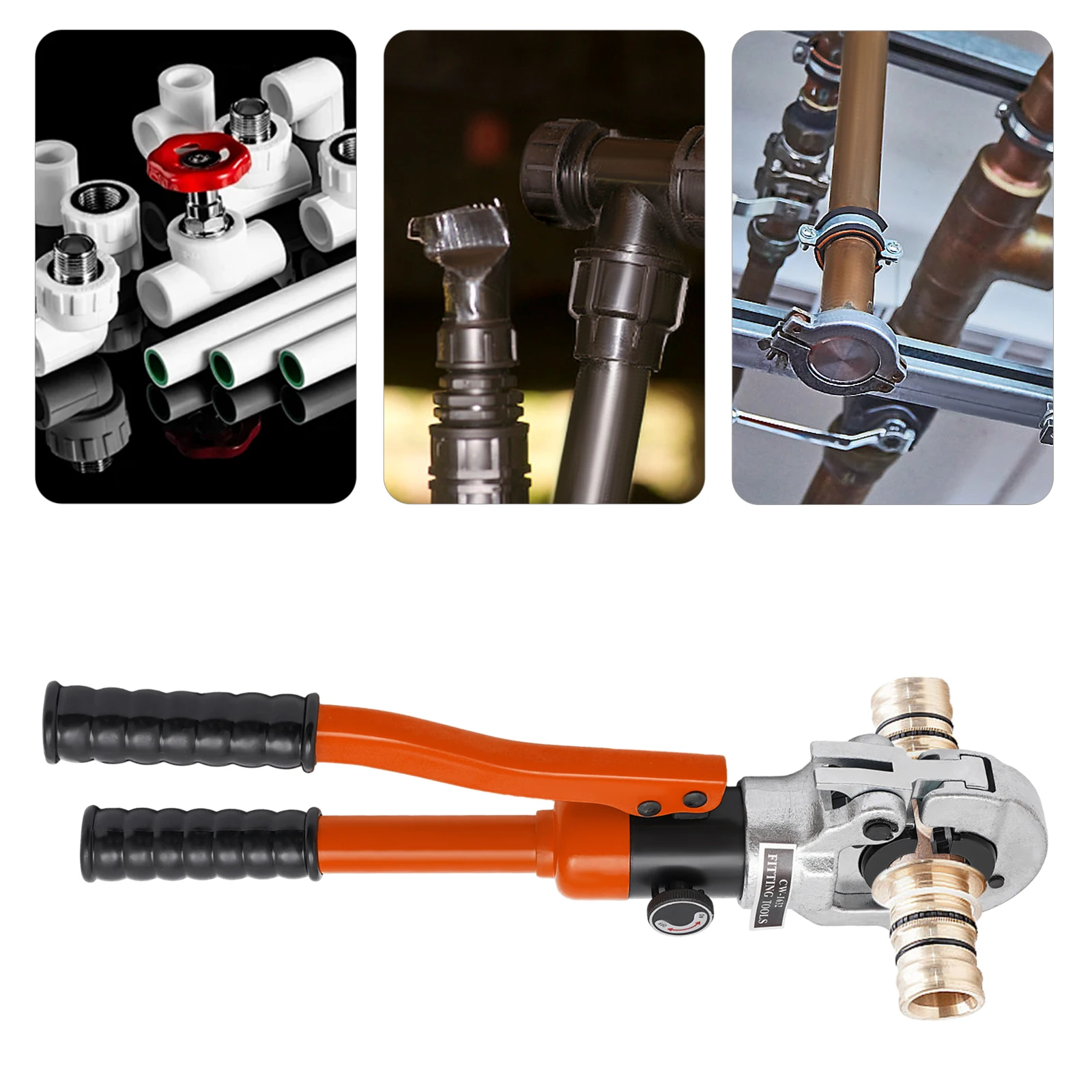 8T 360° ° Drehbarer Kopf, hydraulische Kupferrohr-Crimpzange, Zange CW-1632 V, Set – 5 Stanzformen – 12, 15, 18, 22, 28 – Detail 8