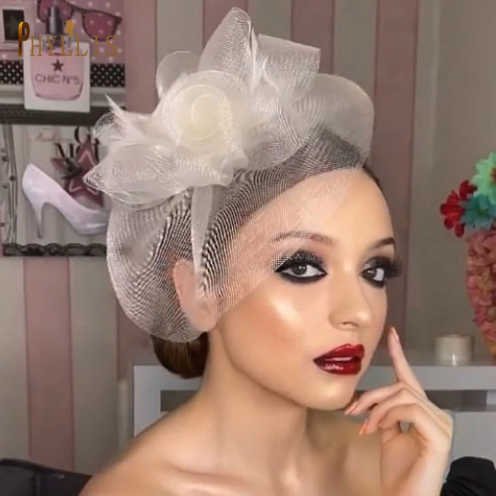 JM02 White Black Bridal Fascinator Birdcage Veil Wedding Hat Short Bride Face Veil Charming Evening Blusher Veil Bridal Headwear