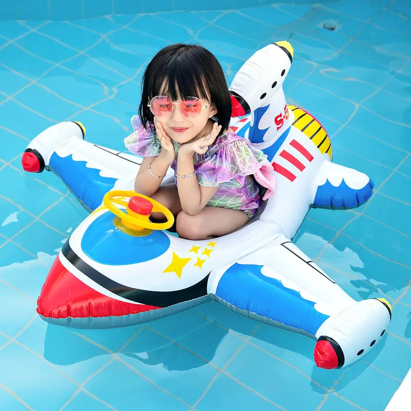 Aircraft Shape Children Inflatable Toys Floating Swimming Ring Seat Outdoor Beach Swimming Pool Cartoon Plane Water Toys for Kid