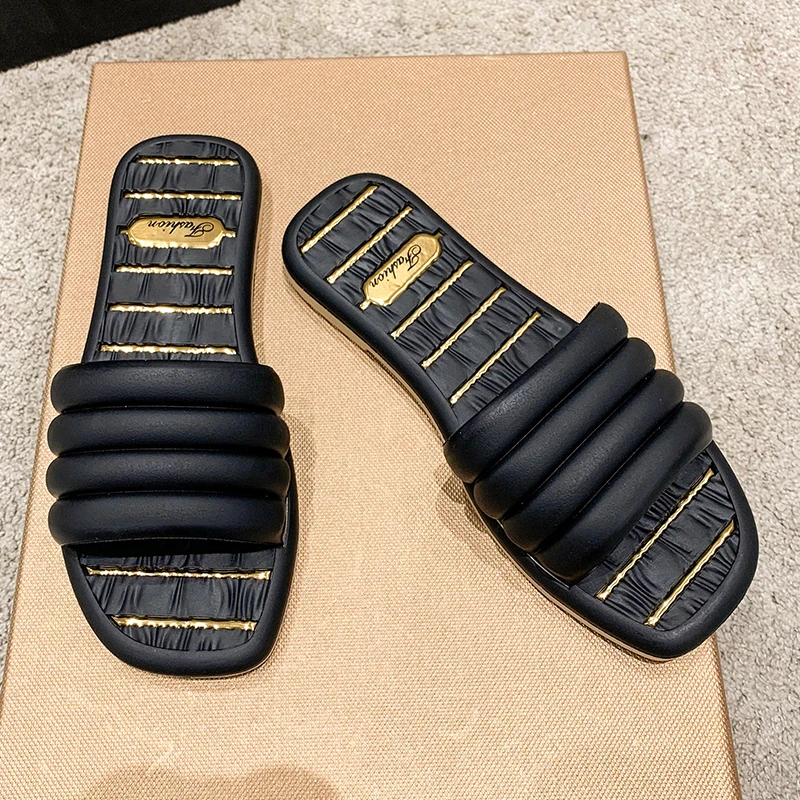 

Summer Ladies Slippers Roman Sandals 2023 Flat Bottomed Thick Soled Beach Non Slip Bathroom Zapatillas Mujer Indoor Flat with