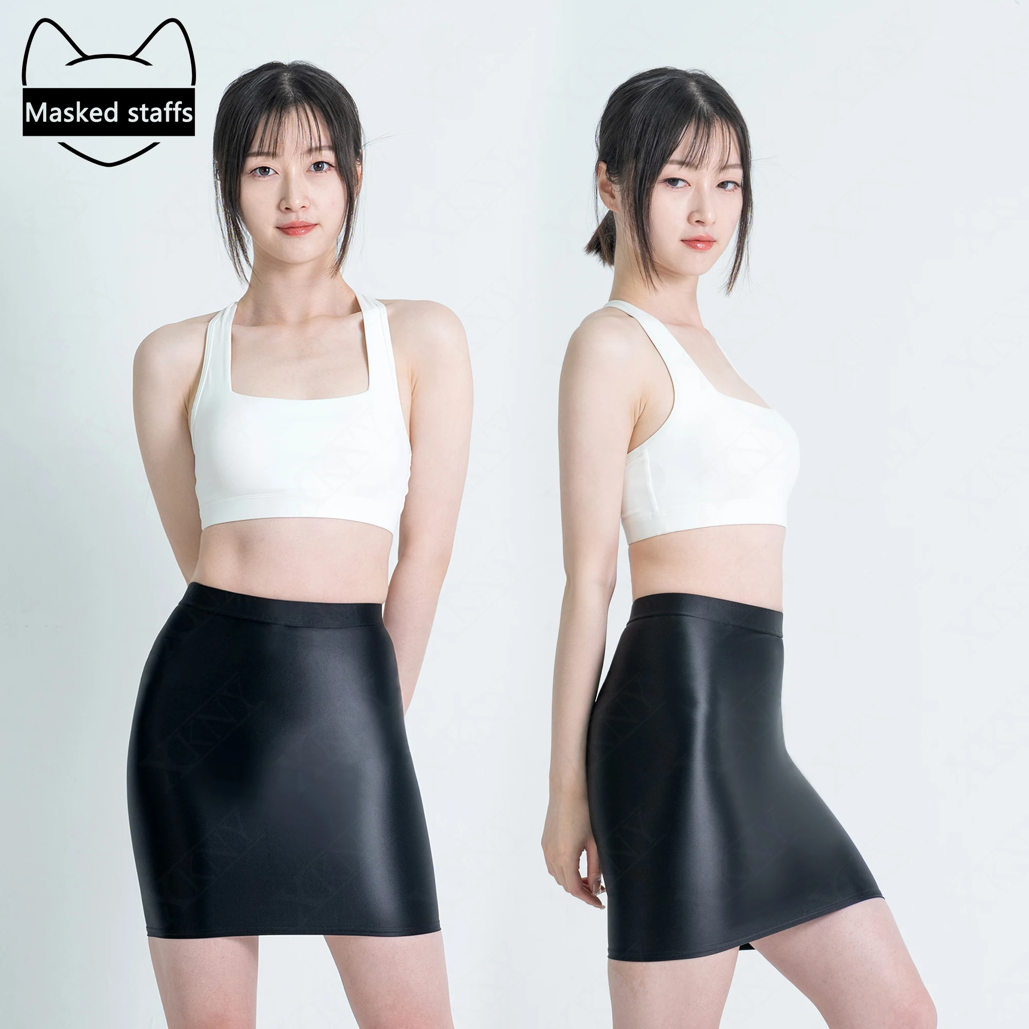 

MASKED STAFFS satin Oil Shining Half Skirt Sexy Wrap Hip One Step Skirt Elastic Silk Smooth Slim Half Skirt