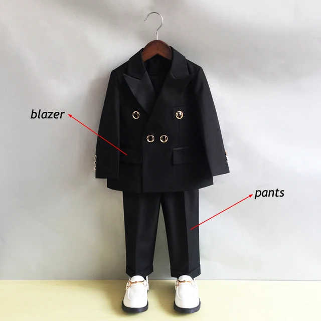Boys Formal British Suit Set for Flower Children First Birthday Performance Costume Kids Blazer Pants Outfits