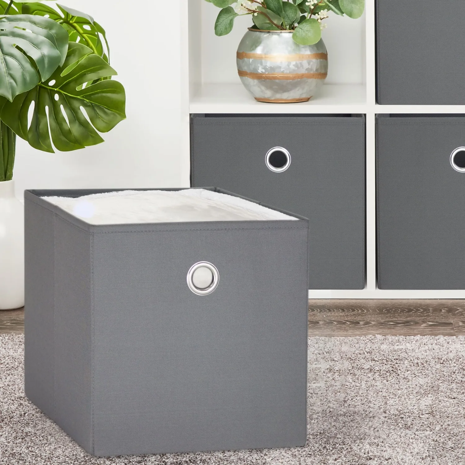 Collapsible Fabric Cube Storage Bins (10.5" x 10.5"), 4 Pack, Grey Flannel 2