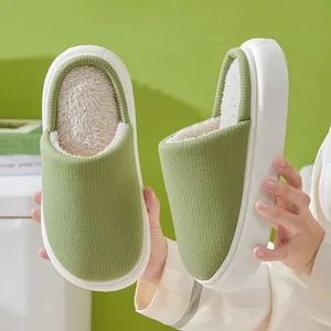 2023 New Winter Warm Cotton Slippers Women Soft Bottom Non Slip Slippers for Home Flat Thick Sole Indoor Slides Couple Shoes