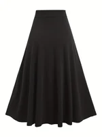European and American fashion women's plus-size skirt color matching buttonhole lace-up high waist A-line skirt - Image 2