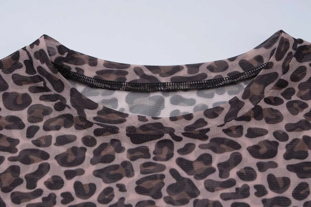 Sexy Lange Ärmel Tops Mesh T Shirt Leopard Gedruckt Bodycon Frauen Kleidung Dame Party Club Streetwear Casual Nacht Out Y2K – Detail 12