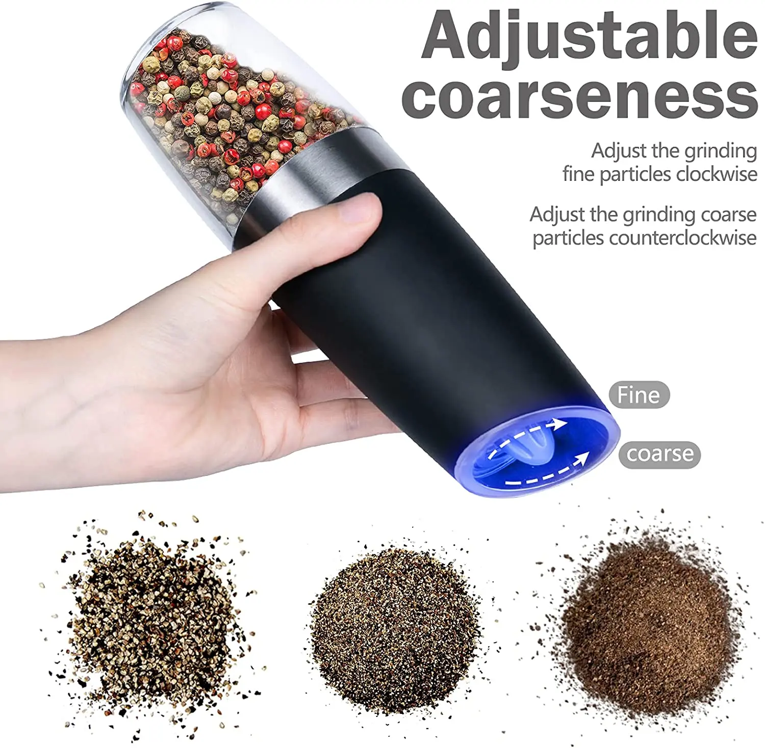 1pc Stainless Steel Gravity Electric Salt And Pepper Grinder, Battery-free, Automatic  Pepper And Salt Mill, With Blue Led Light, Adjustable Coarseness, With  Refillable Salt And Pepper Shakers