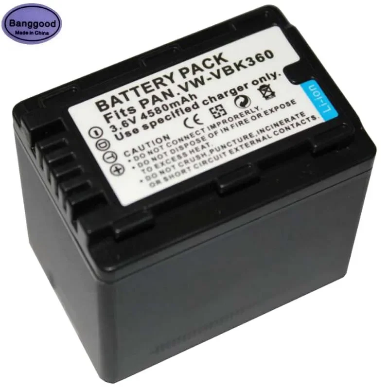 

3.6V 4580mAh VW-VBK360 VW VBK360 VWVBK360 Camera Battery For Panasonic HDC-HS80 SD40 SD60 SD80 SDX1 SDR-H100 H85 H95 HS60 HS80