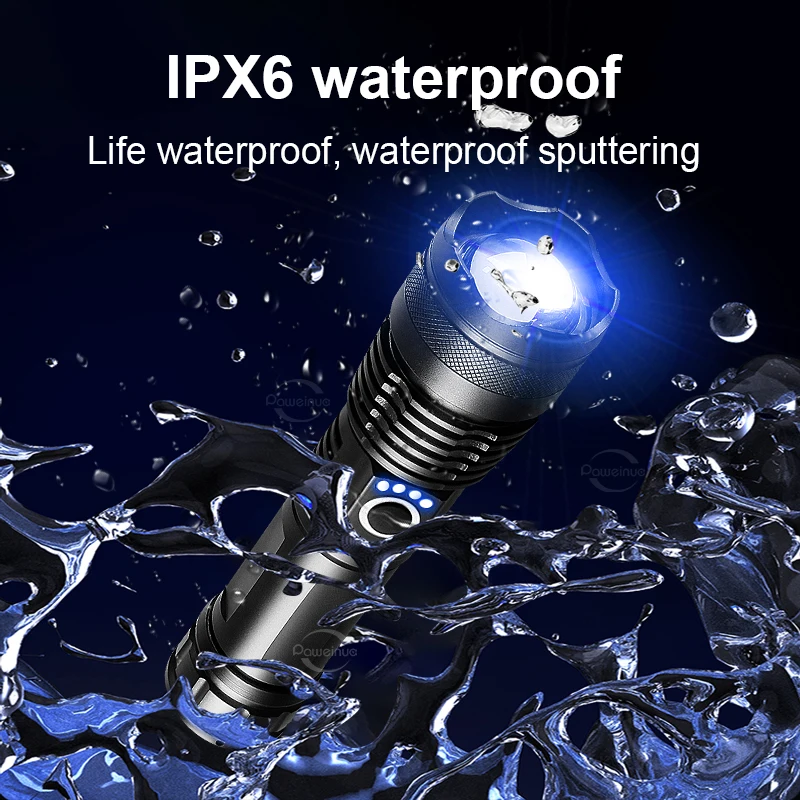Rechargeable LED Flashlight, 150000 Lumens Super Bright, XHP160.2 Tactical Flashlight With Zoom & 5 Modes, IPX65 Waterproof For Camping, Hiking, Emergencies