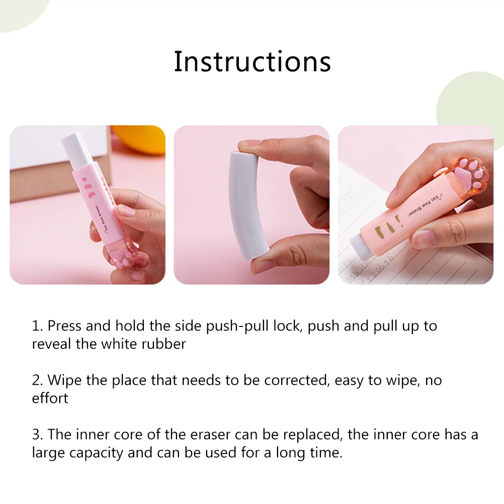 Creative Cat Paw Push Pull Eraser For Student Cute Stationery School Supplies Gift Eraser