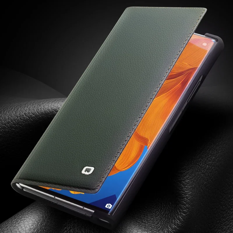 QIALINO Case for Huawei Mate XS/XS2 Genuine Leather Business Luxury Screen Flip Cover Protective Crocodile Case for Mate XS/XS2