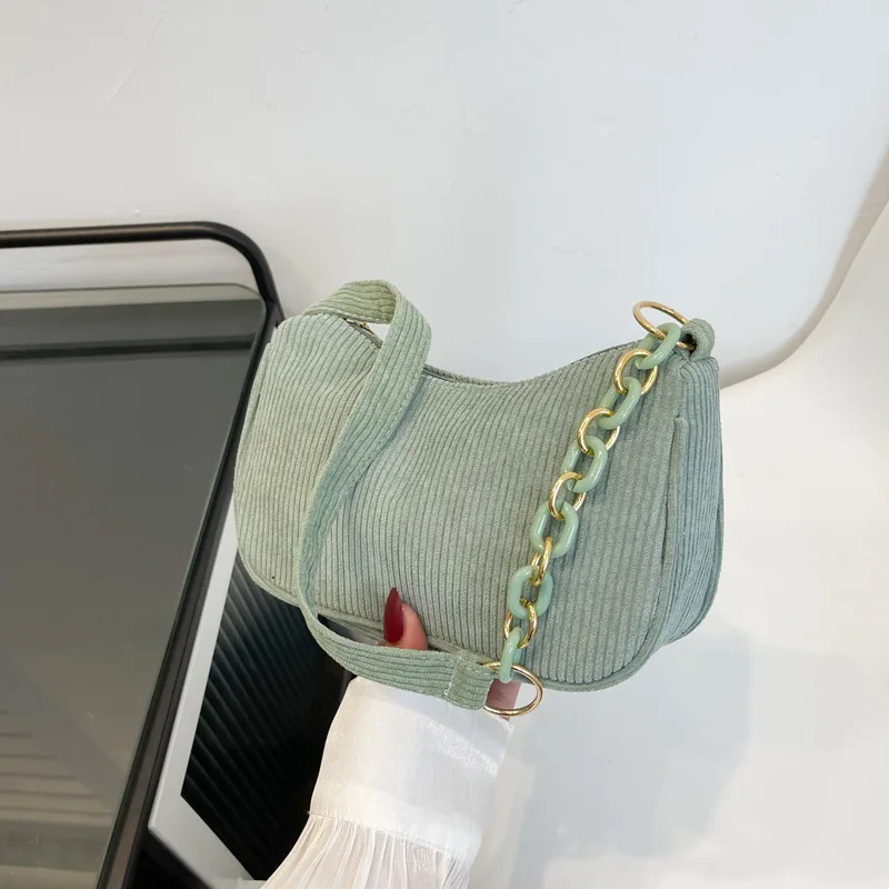 Corduroy Shoulder Bag Fashion Vintage Handbags Women Autumn Winter Corduroy Underarm Bag Zipper Shoulder Small Bags Female Soft Casual Clutch Handbag