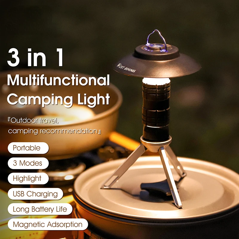 

Outdoor Led Flashlight Tent Portable Camping Light with Magnetic USB Rechargeable 3 Lighting Modes Camping Lantern Camp Supplies