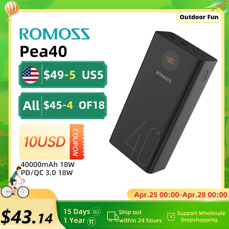 power bank mini ROMOSS Power Bank 40000mAh Portable Fast Charger 18W PD QC 3.0 External Battery Powerbank for iPhone 13 pro max Xiaomi 12 pro power bank 5000mah