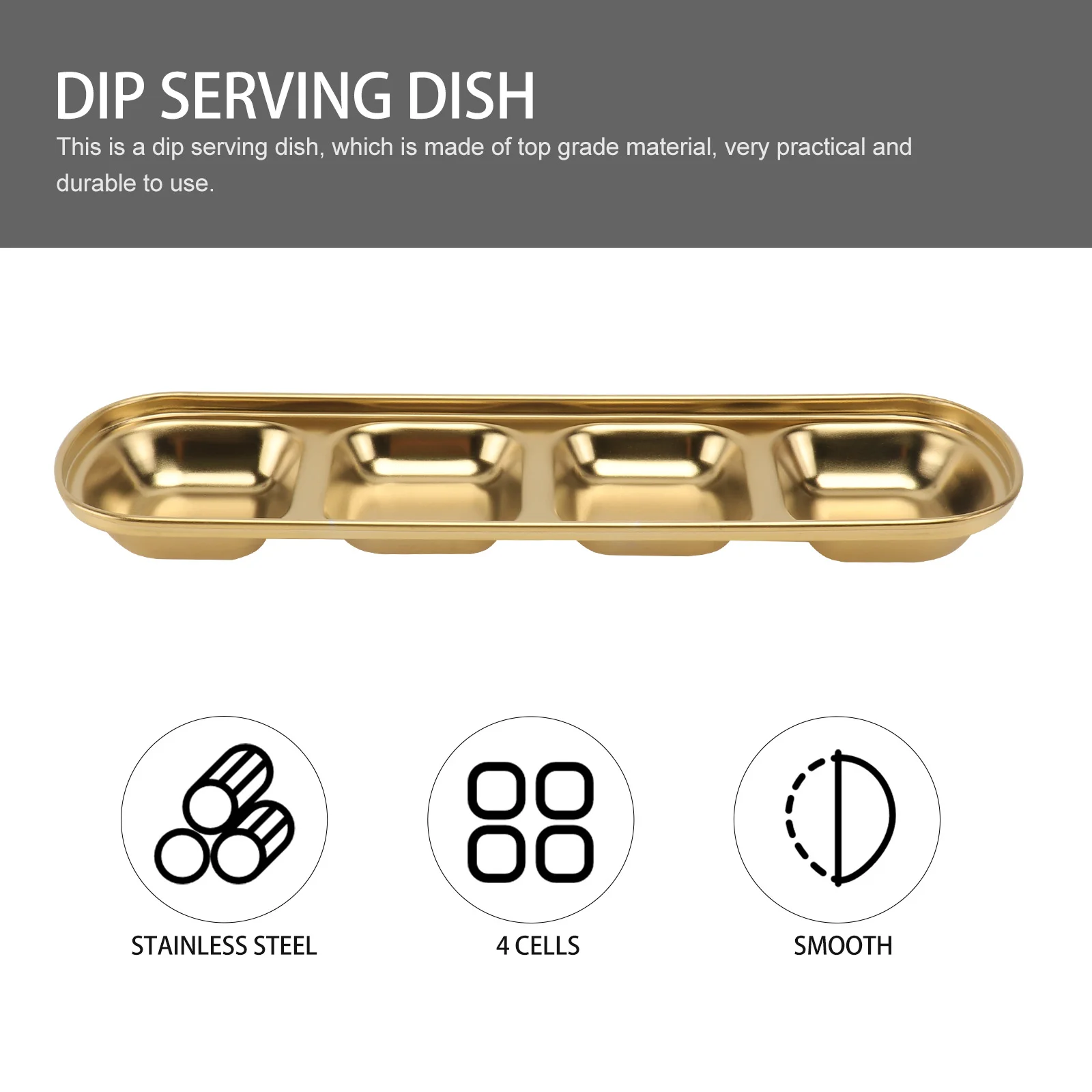 1Pc Four Grids Seasoning Dish Stainless Steel Dipping Sauce Dish Condiment Saucer Serving Plates Kitchen Dining Bar Food Grade