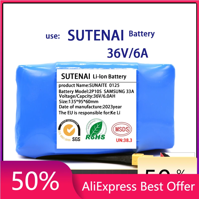 

36V 18650 Battery Pack 6000mAh Rechargeable Lithium ion battery for Electric Self Balancing Scooter HoverBoard Unicycle