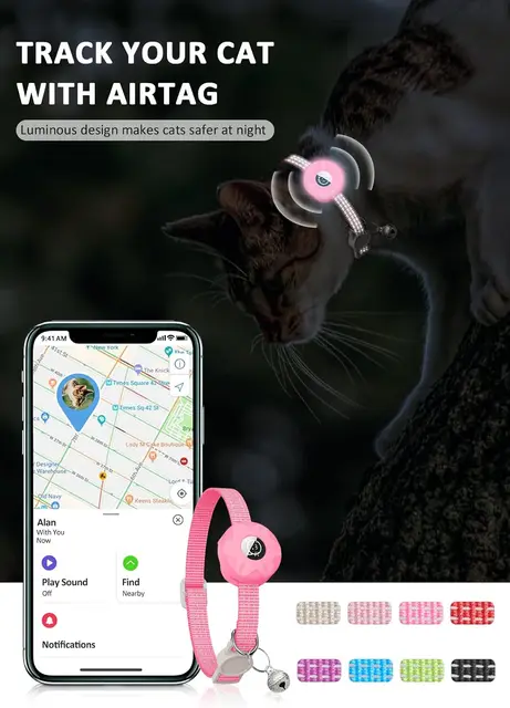 for Apple AirTag Cat Collar,Air Tag Pet Collar with airtag Holder and Bell Reflective GPS Kitten Collar for Girl Boy Cats gatos 2