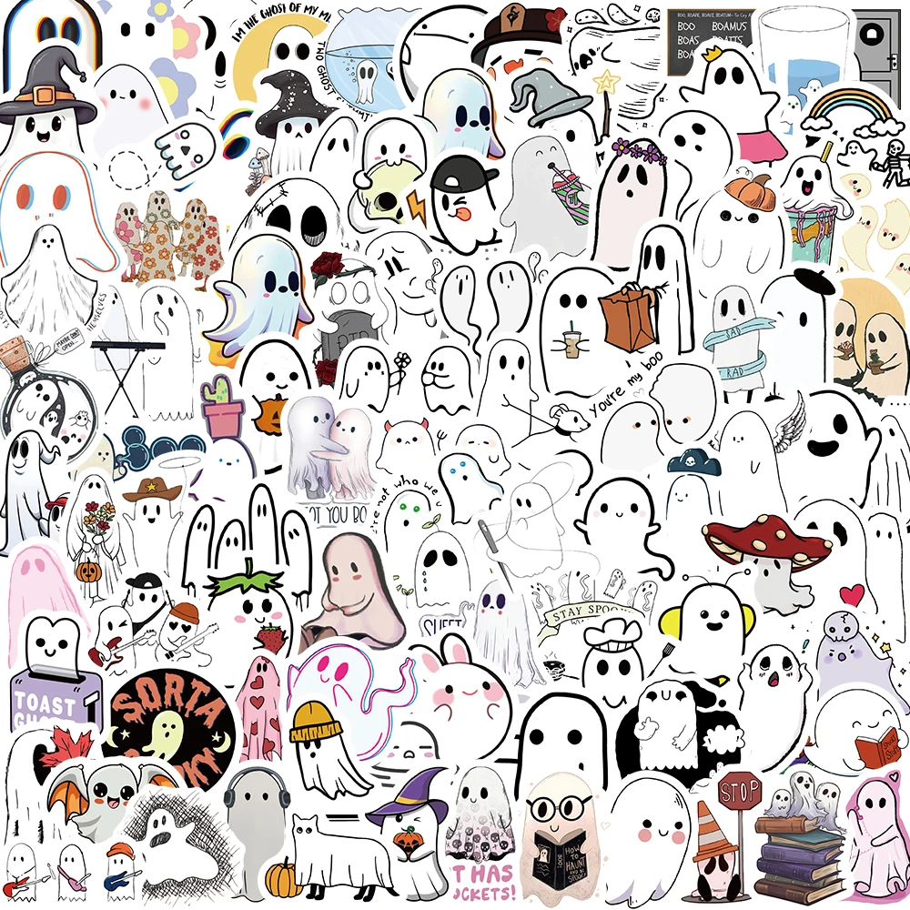 

10/50/100PCS Funny Cute Little Ghost Graffiti Stickers Cartoon Art Decoration Luggage Guitar Water Cup Laptop Helmet Kids Gift