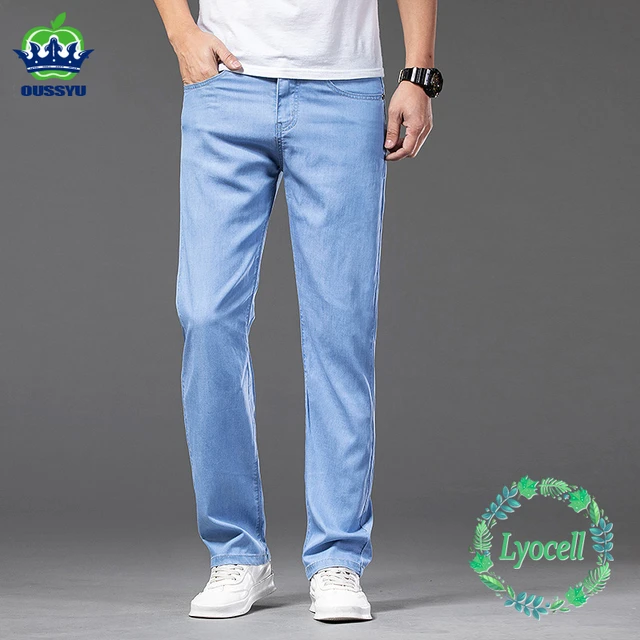 Brand Clothing Summer Lyocell Jeans Men Thin Loose Straight Stretch Denim  Pants Light Blue Classic Trousers Large Size 40 42 44 - AliExpress