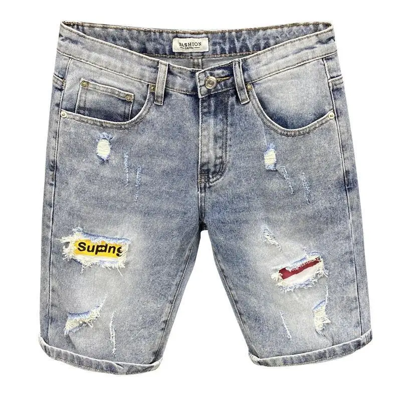Summer Fashion Men Shorts Knee Length Casual Jeans for Summer Korean Style Straight Distressed Designer Ripped Holes Short Jeans