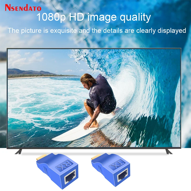 HDMI-Compatible to Ethernet Extender RJ45 30M 4K Extender HDMI-Compatible over CAT5e/6 Network LAN Cable Adapter For TV HDPC PS3