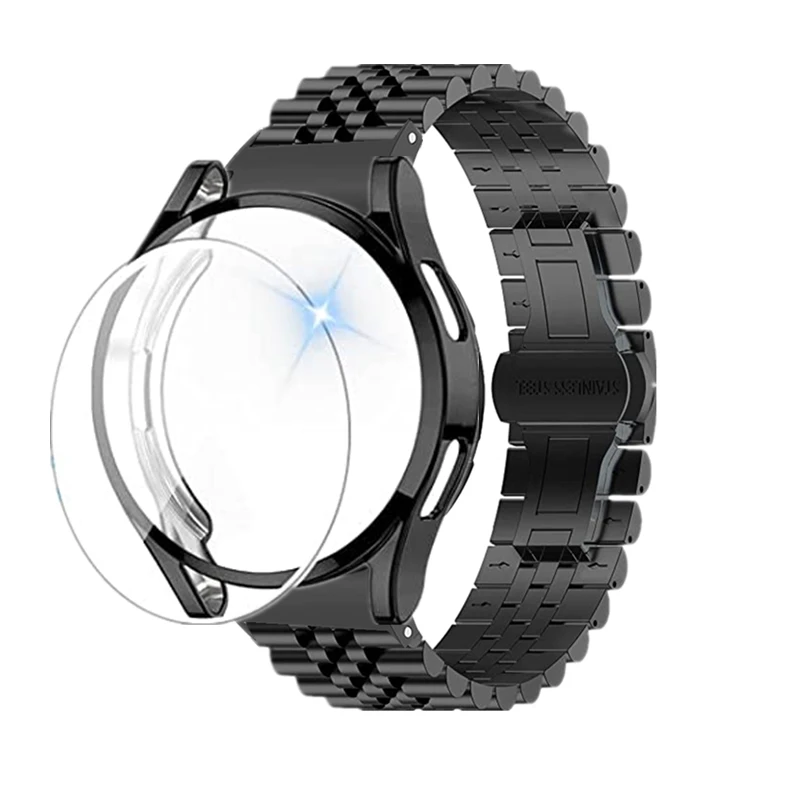 

3pcs For Samsung Galaxy Watch 5 4 Pro 45mm 44mm 40mm Case+Tempered Glass+No Gaps Strap Galaxy Watch 4 Classic 46mm 42mm